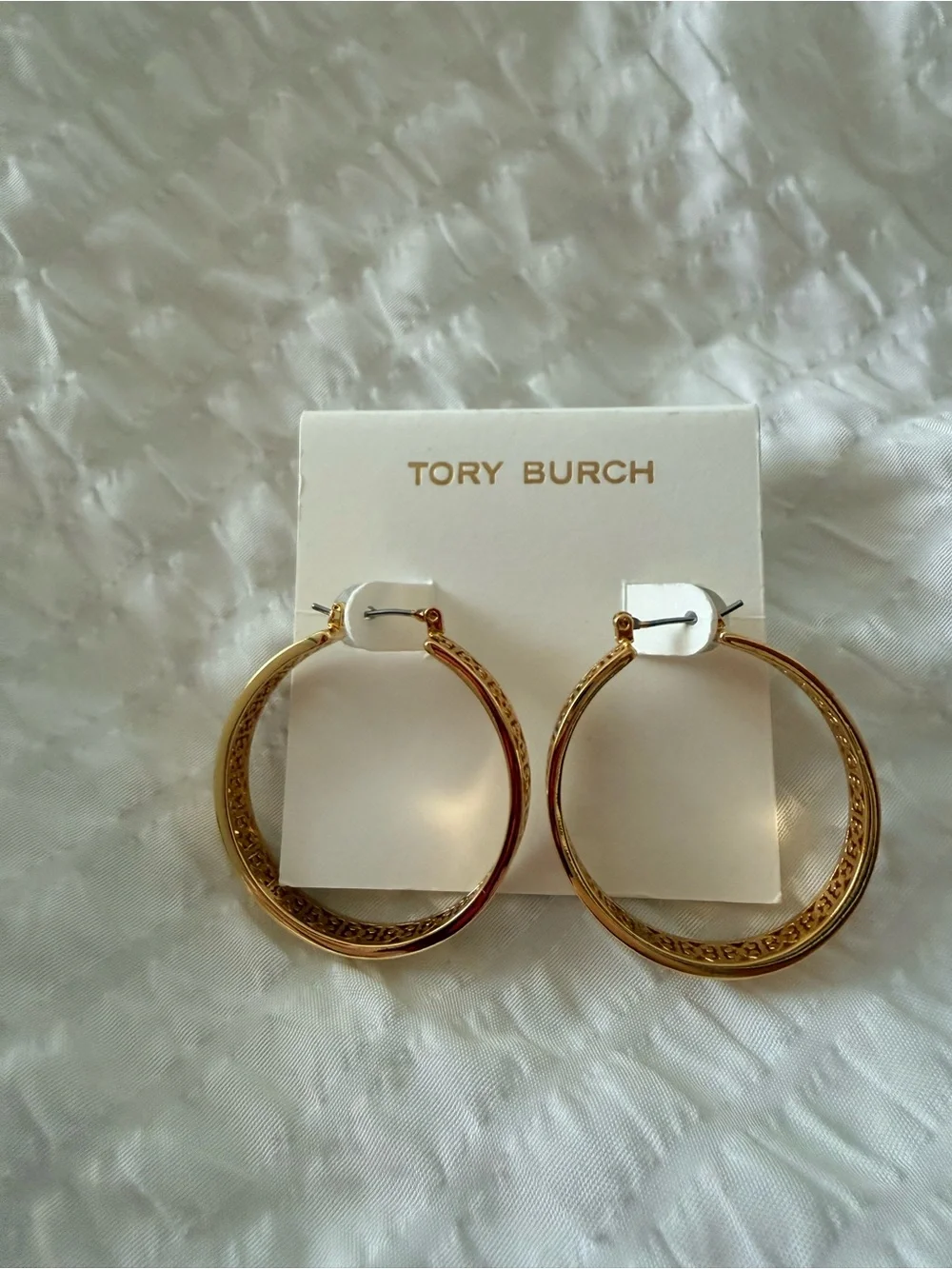 Tory Burch Gold Kinsley Large Logo Hoop Earrings